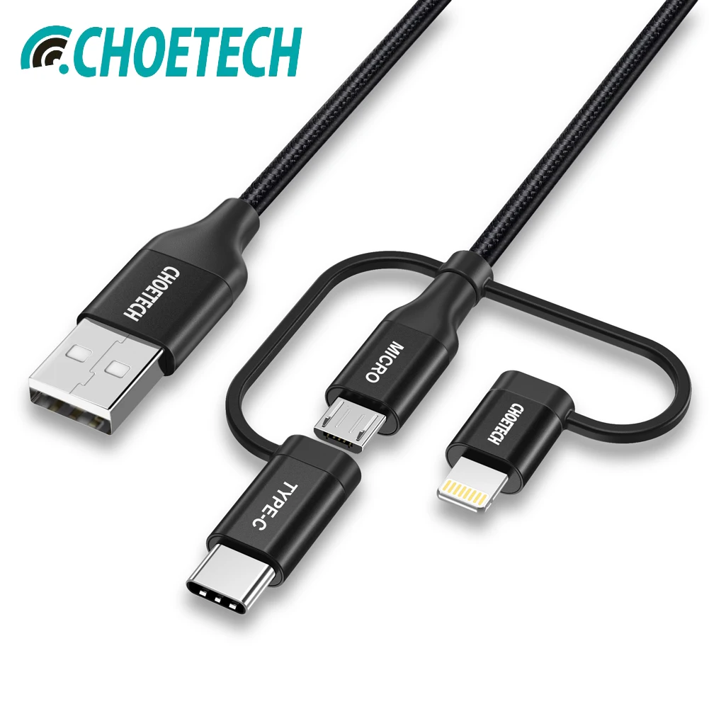 

CHOETECH MFI 3 in 1 USB Cable for Mobile Phone Micro USB Type C Charger Cable for iPhone Charging Cable Micro USB Charger Cord