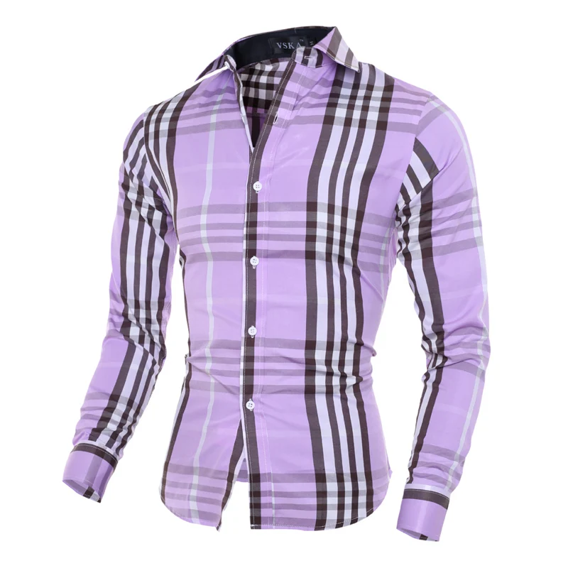 

personality purple plaided men's casual shirts American style fashion boys slim fit long sleeved clothes free shipping