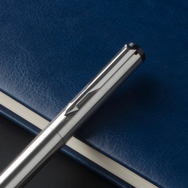 Роскошная брендовая Серебряная перьевая ручка из нержавеющей стали среднего размера, школьные офисные чернильные ручки, подарочные канцелярские принадлежности