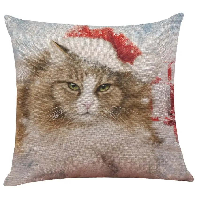 45* 45cm Cat Christmas Cotton Linen Throw Pillow Cushion Cover Car Home Decor Bed Sofa Decorative Pillowcase funda cojin 807 - Цвет: a