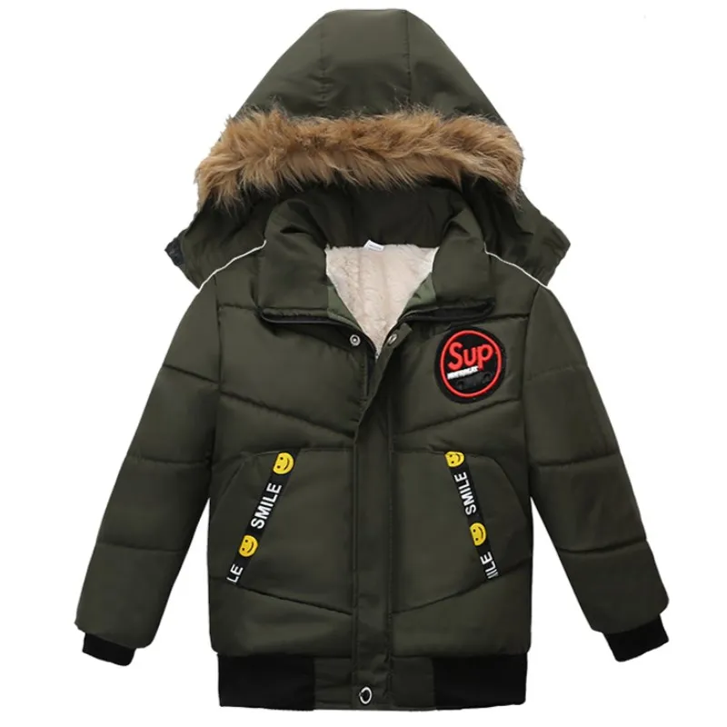 Куртка для маленьких мальчиков зимняя одежда, куртка для мальчиков, Детская куртка детская теплая верхняя одежда с капюшоном, пальто для мальчиков, одежда для детей 2, 3, 4, 5 лет - Цвет: Армейский зеленый