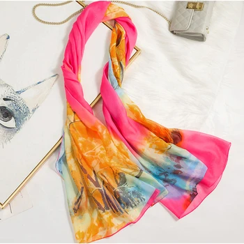 

F&U Fashion Women Colorful Forest Print Scarf Long Soft Sun Proof Wrap Ladies Chiffon Scarves Luxury Shawl For Women 5 Colors