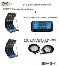 Solarparts 200W DIY RV Boat Kits Solar System 2 x100W PV flexible solar panel 12V 1
