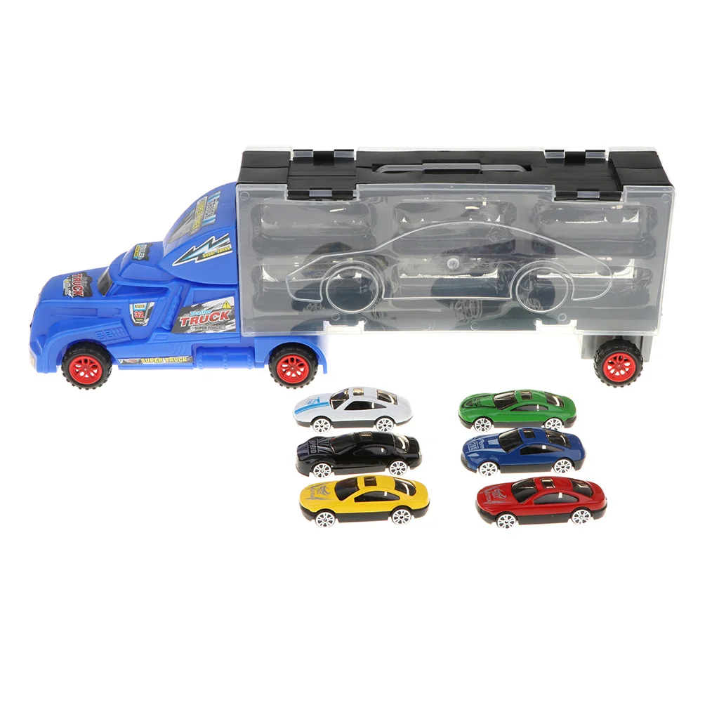 15 pieces/ set Trailer Carrier Container Truck Toy with 12 Mini Car & 2 Tracks Boys Kids Train & Car Vehicle Playset Racing Car
