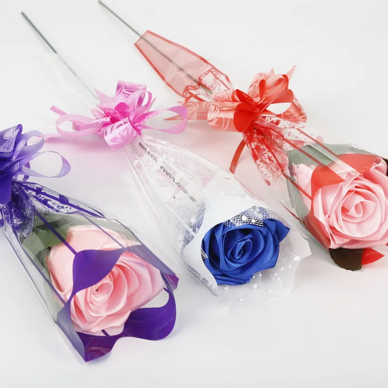 100pcs/lot 9*34cm Gift Packaging Transparent Poly Bag Colorful Heart Pattern Cellophane Bag for Rose Bouquet Flower Packaging