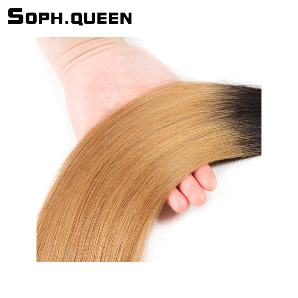 Soph queen Hair предварительно Цветные T1B/27 человеческие волосы блонд пучки бразильские волосы remy прямые волнистые пучки