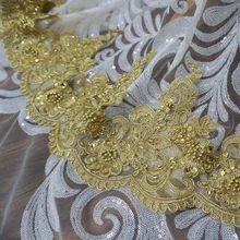2019 NEW embroidery scallop gold lace trimming for dresses 21cm Width women mantilla lace trim beading lace gold color 5 yards! scallop trim lace lingerie set