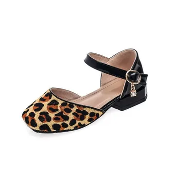

New Spring Children Shoes High-heeled Fashion quality horse hair Princess Girls Leather Shoes Kids Leopard Breathable 02A