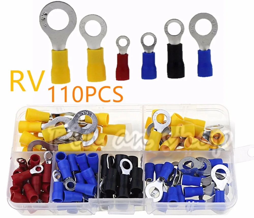110pcs ring terminal set Copper Crimp Connector Insulated Cord ring End