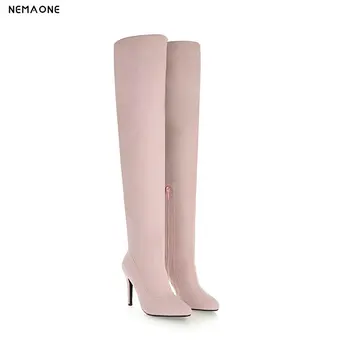 

NEMAONE 2019 thin high heel women's boots pointed toe over the knee high boots party dress shoes woman large size 34-43