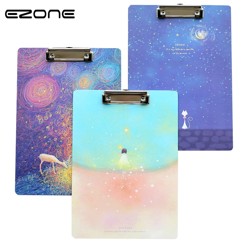 EZONE Cartoon A4 Print Clipboard Kawaii Clip Paper Writing Pad Candy Color File Folder School Office Stationery Clip Supplies