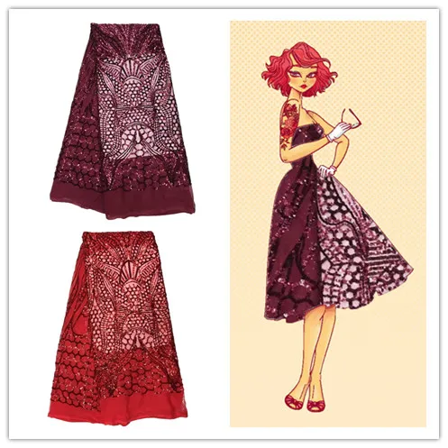 

2016 appliqued net lace with sequins French Lace Fabric African embroidery mesh cloth for dress.High quality nigerian fabrics