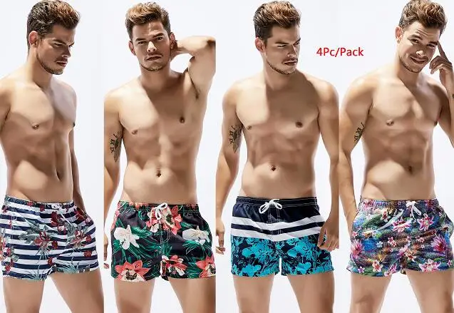 SEOBEAN мужские пляжные шорты с цветочным принтом, повседневные летние пляжные шорты, мужские шорты для бега, модные короткие шорты из полиэстера - Цвет: 4Pcs per Pack