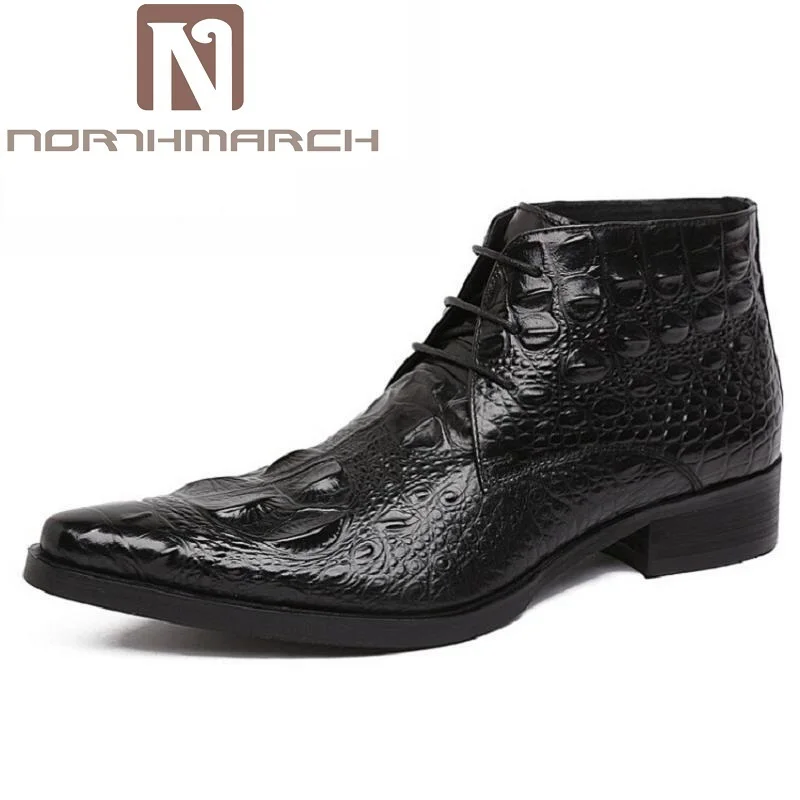 

NORTHMARCH Brand Man High-Top Pointed Toe Male Ankle Boots Luxury Genuine Leather Crocodile Designer Men's Cowboy Martin Shoes