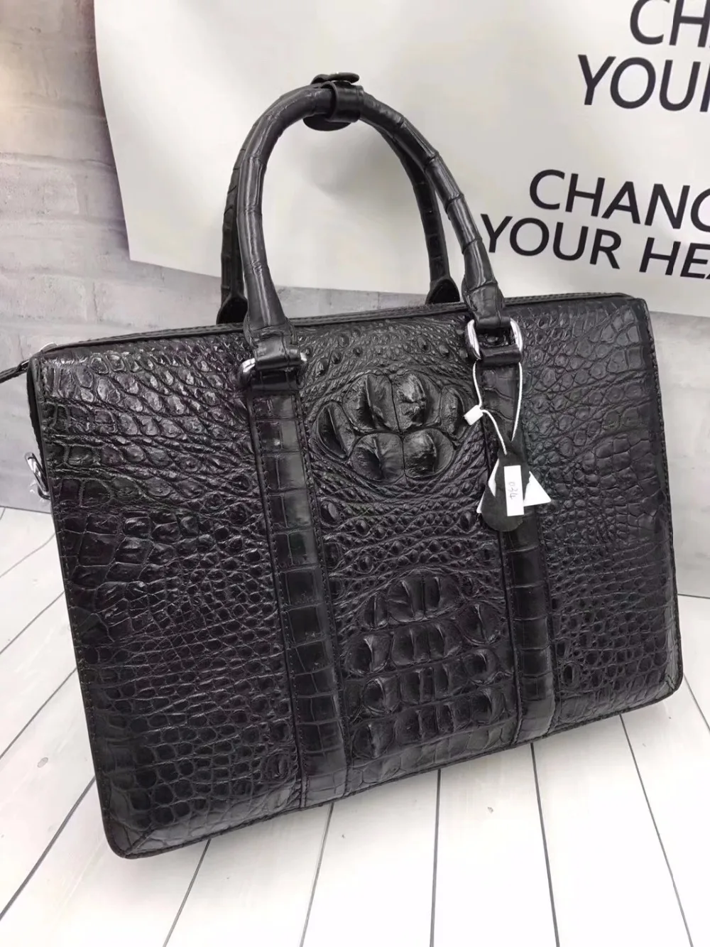 

High-end Designer Genuine Crocodile Alligator Leather Skin Businessmen Briefcase Brown Color Three-way Handbag Man Laptop Bag