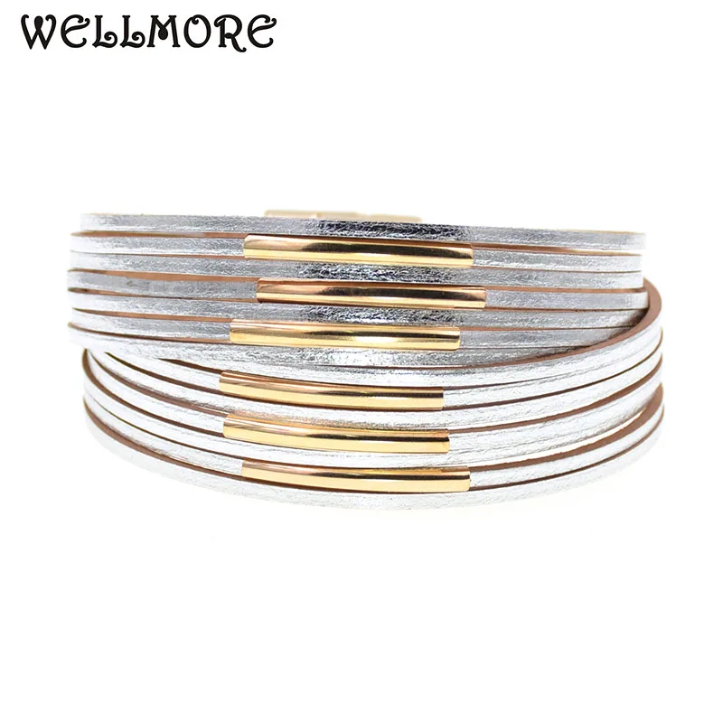 WELLMORE 10 Colors Fashion copper pipe charm Leather Bracelets For Women Men's wrap Bracelets Couples fashion Jewelry wholesale