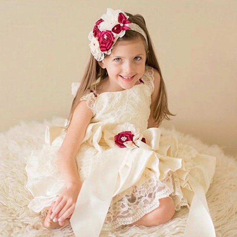 

Sleeveless with Tribute Silk Ball Gown forWeddings the newest style Knee Length Pink Flower Appliques Flower Girl Dress 2016