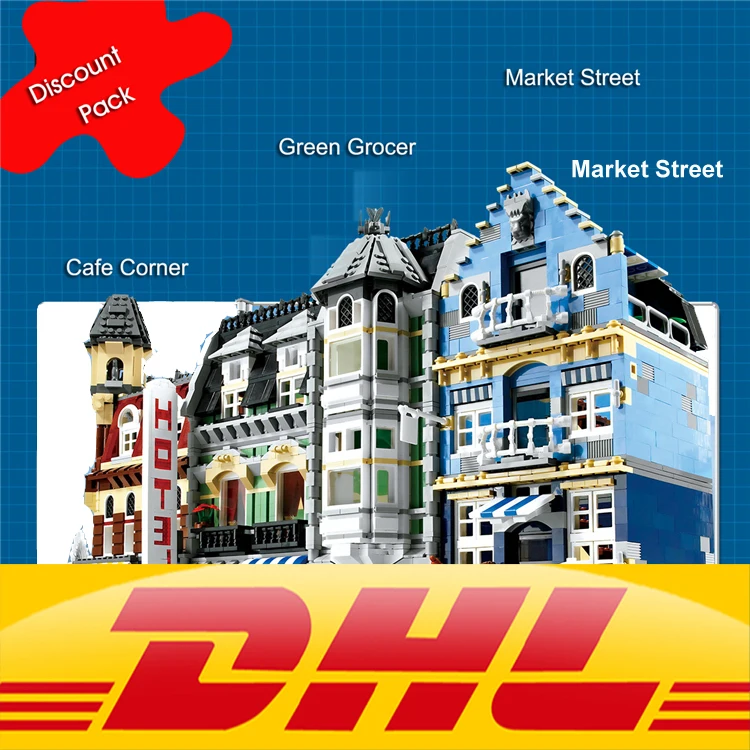 

YILE 15002 Cafe Corner & 15007 Market Street & 15008 Green Grocers Model Building Blocks sets creator toys for children