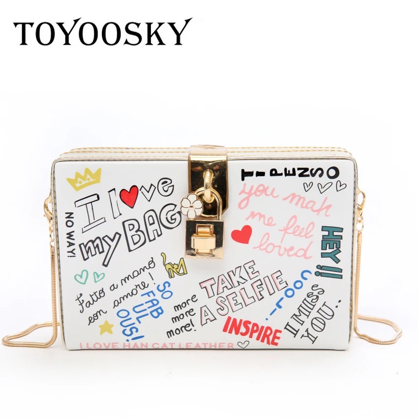 TOYOOSKY 2018 جديد المرأة سلسلة الكتف crossbody حقيبة الكتابة على الجدران الترفيه أزياء خطابات ساحة العصرية مربع يد بولسا الأنثوية