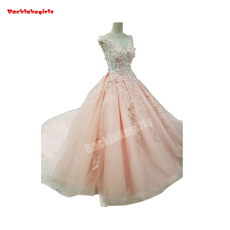 2987 розовые модные элегантные свадебные платья с v-образным вырезом цветы для аппликации с жемчугом вставка Новое свадебное платье