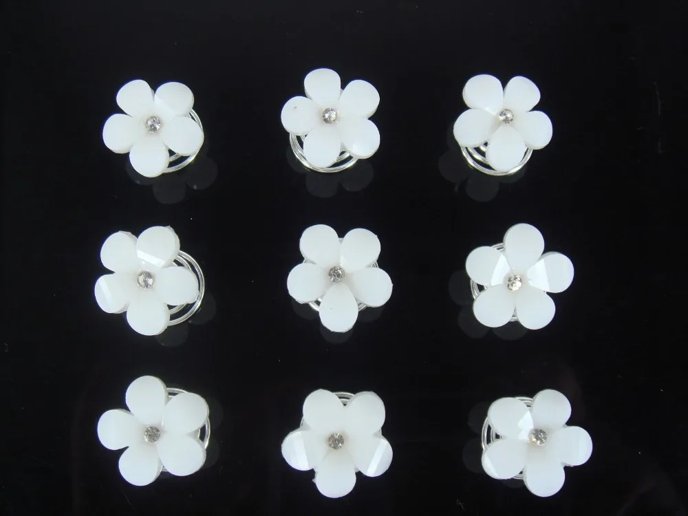 

50pcs Wedding Bridal White Flower Crystal Hair Twists Spins Pins A-35
