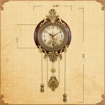 

Creative Decorative Wall Clock Living Room Solid Wood Retro Brass Clock Mute Fashionable Wall Mounted Quartz Clock Decorations