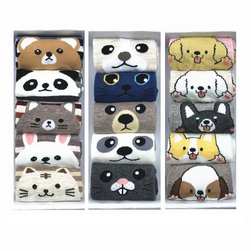 MYORED 5 pairs/lot female socks cotton funny short socks cute girls socks cartoon animal women cute socks Calcetines NO BOX