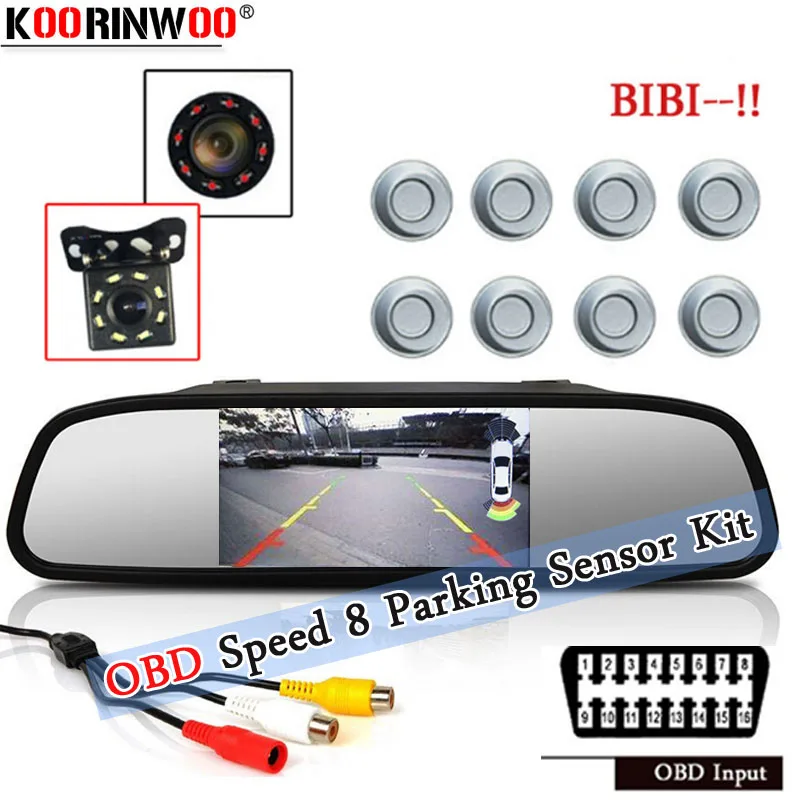 

Koorinwoo Full Kit Front + Back Electromagnetic Parking Sensor Alert Indicator Probes Parking System With HD Monitor With Camera