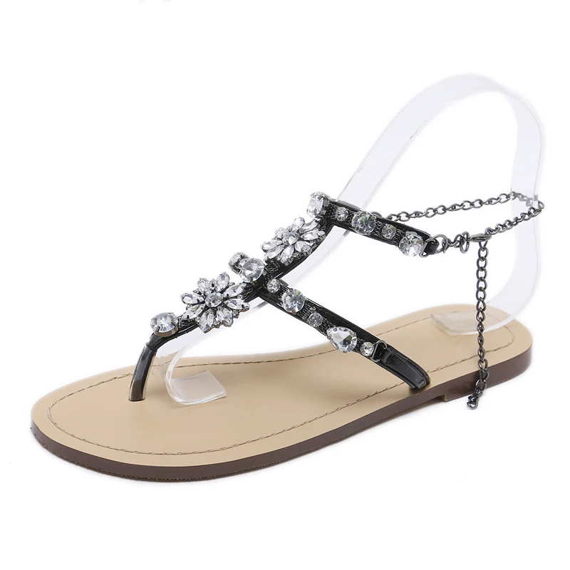 FREE SHIPPING Women Rhinestones Chains Gladiator Flat Sandals JKP1615 ...