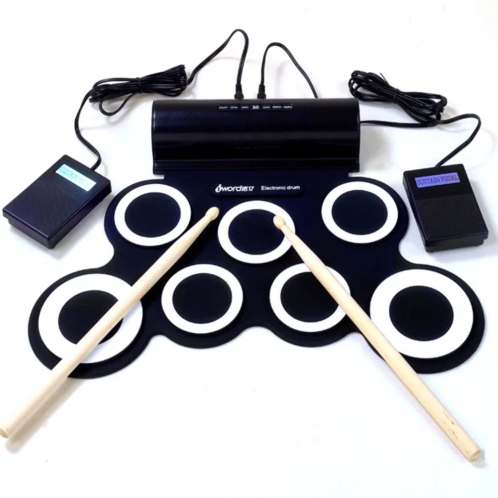 

Portable Roll Up Electronic Drum Set with Two Horn USB MIDI Silicone Drum Musical Instrument for Children Kids Learning Practice