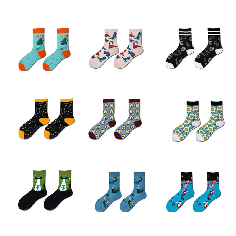 

SP&CITY Harajuku Women Funny Patterned Cotton Socks Unisex Cartoon Skateboard Hip Hop Street Cool Socks Casual Print Food Sox