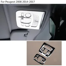 car styling ABS chrome front inner rear tail read reading switch light lamp frame trim 2pcs For Peugeot 2008 2014 2015 2016 2017