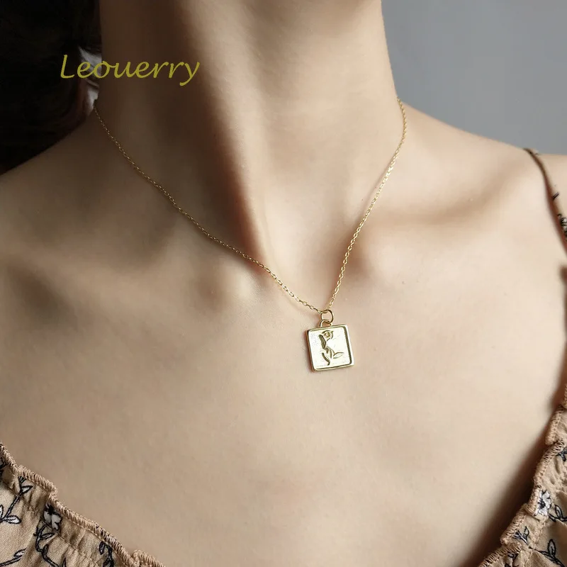 Leouerry, 925 пробы, серебряное, геометрическое, квадратное, с узором розы, ожерелье, короткое ожерелье, ключичная цепочка, ожерелье для женщин, ювелирное изделие