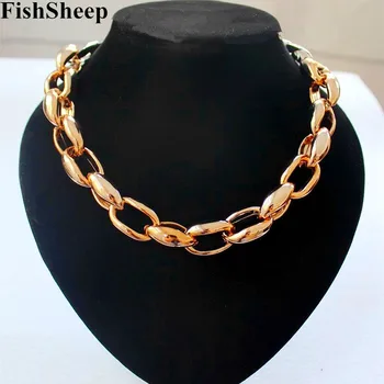 

FishSheep Rose Gold Color Chain Necklace For Women Boho Statement Plastic Link Chain Collar Necklaces Pendants Female Jewelry