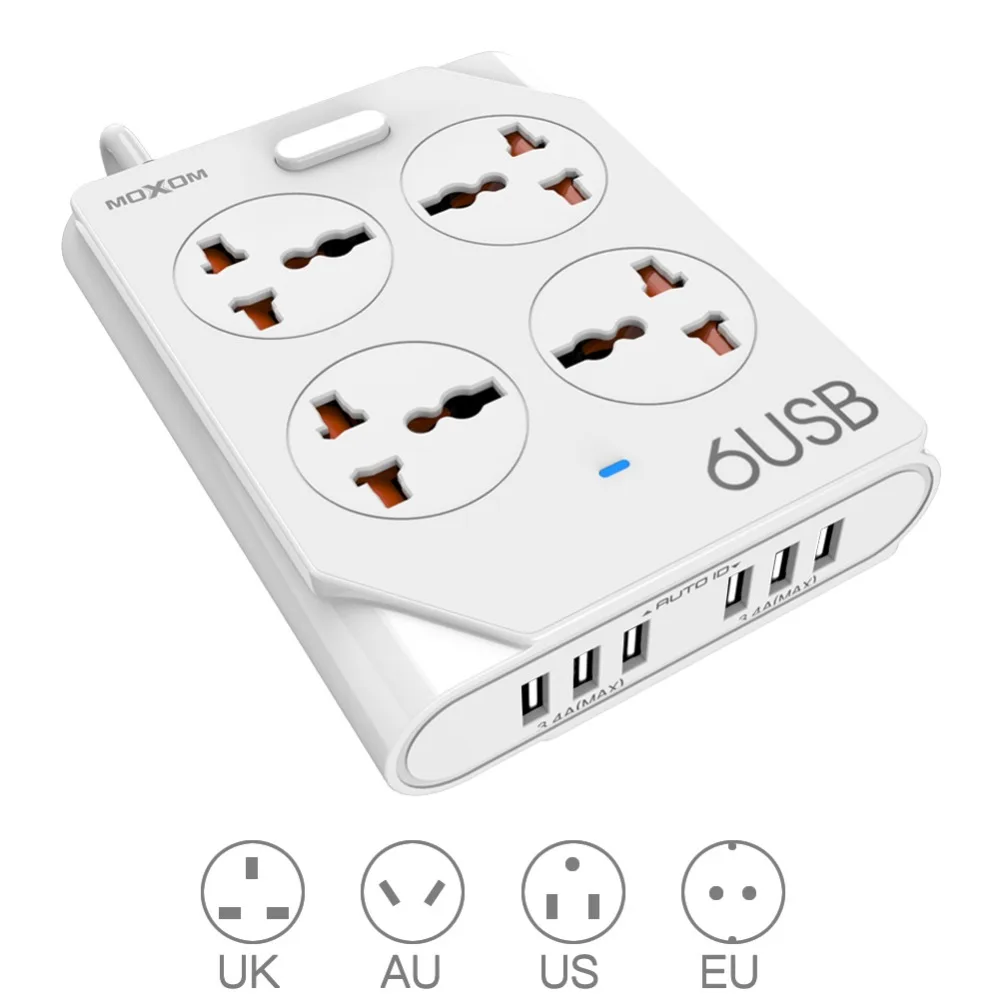 MOXOM Power Strip USB Outlet Strip 10A Fast Charging 6 USB