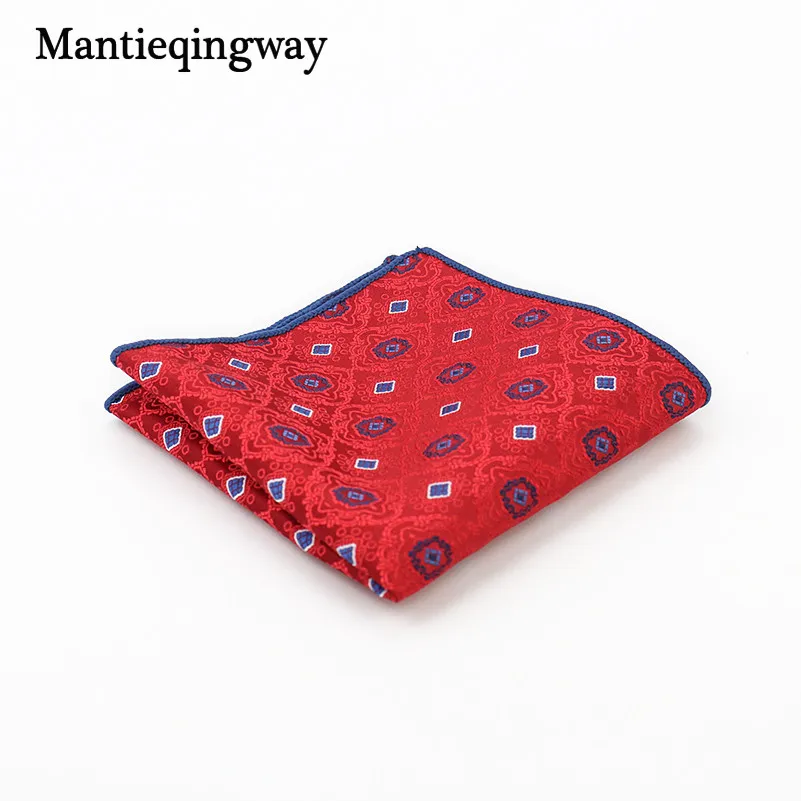 Mantieqingway Пейсли цветок горошек узор Платок для мужчин бизнес костюм полиэстер карман квадратный темно в полоску красный