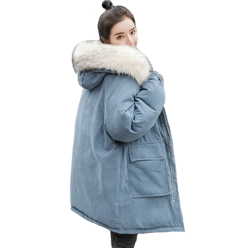 

2019 Fashion Women Winter Jacket Oversized With Fur Hooded Female Winter Parka Long Warm Thicken Two Big Pockets Womens Coat