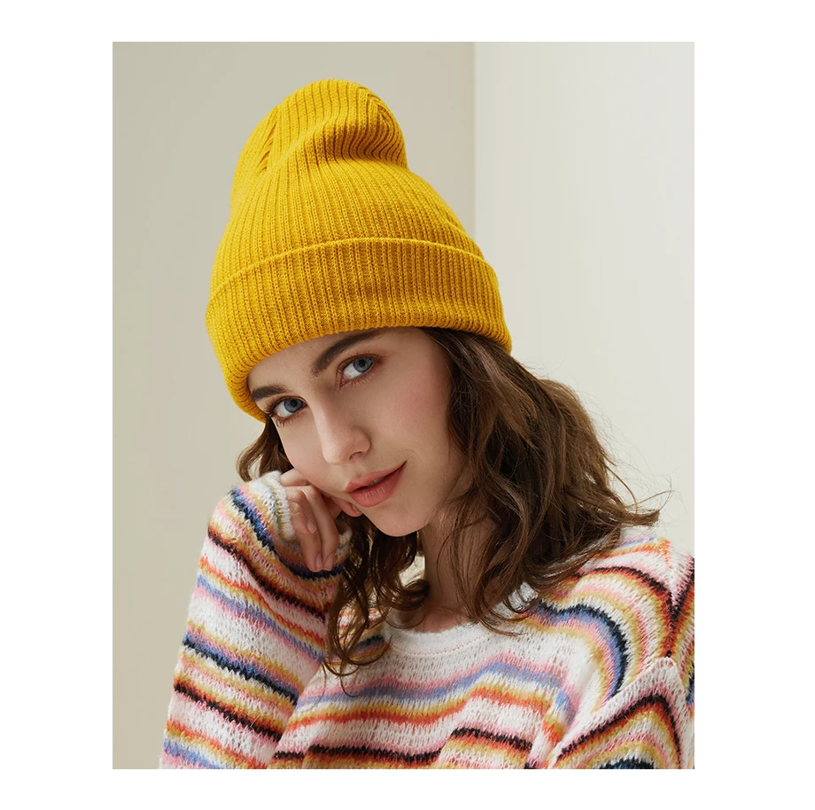 Winter Hat Female Solid Color Classic Design Beanie Knitted Acrylic Hats For Women Skullies Warm Candy Color Beanie High Quality (5)