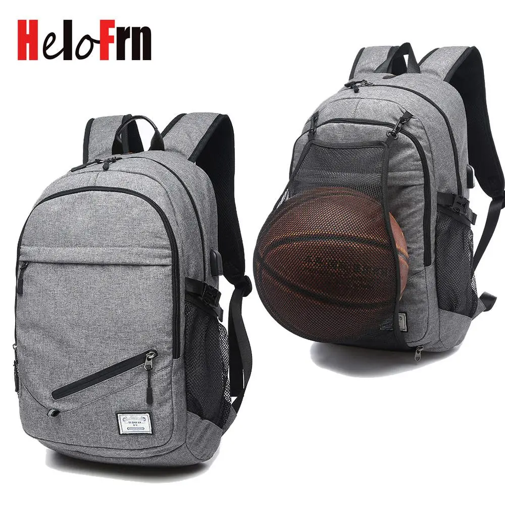 

HeloFrn Sport Men Backpack USB Charging 15.6 Laptop School Student Backpack For Teenager Bag Earphone Basketball Football Bags