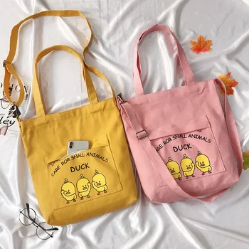 

Fashion Cute Cartoon Duck Printing Women Canvas Handbags Messenger Bags 2019 New Female Students School Bags Shoulder Bags
