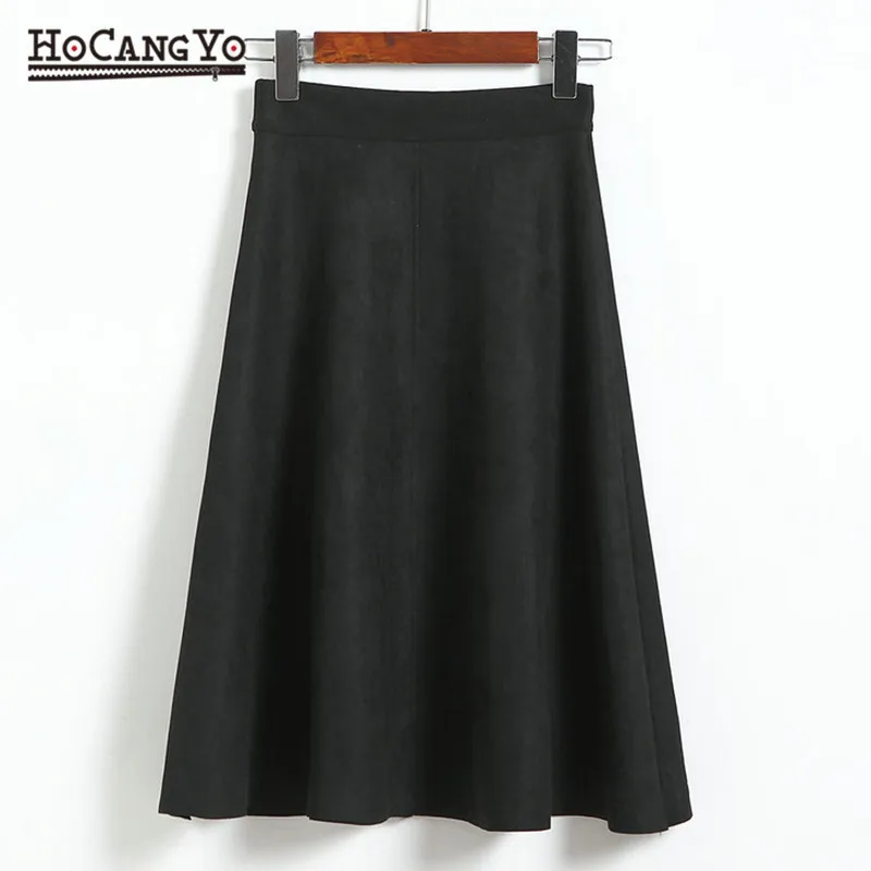 

New Women Suede Skirt Fashion High Waist A-line Midi Skirt Female 2019 Autumn Winter Retro Wild Skirts Casual Women Skirt