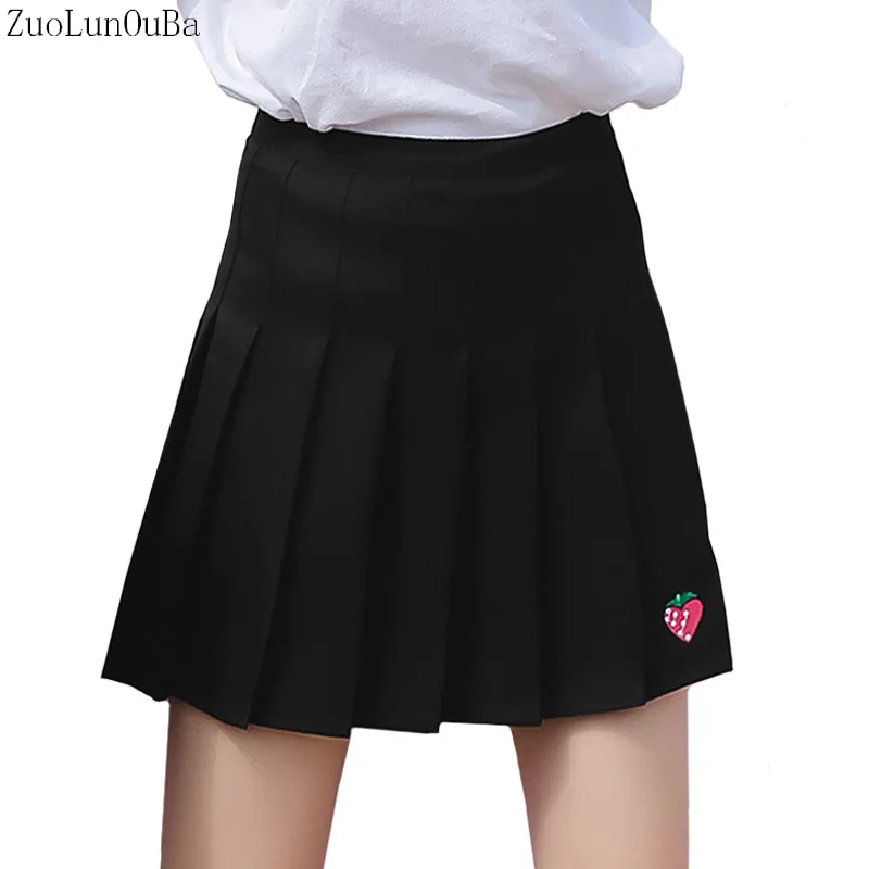 Women Skirts Fall Winter New Pleated Skirt Womens Korean Version Strawberry Embroidery High Waist A Word Skirt Mini Skirt Tutu