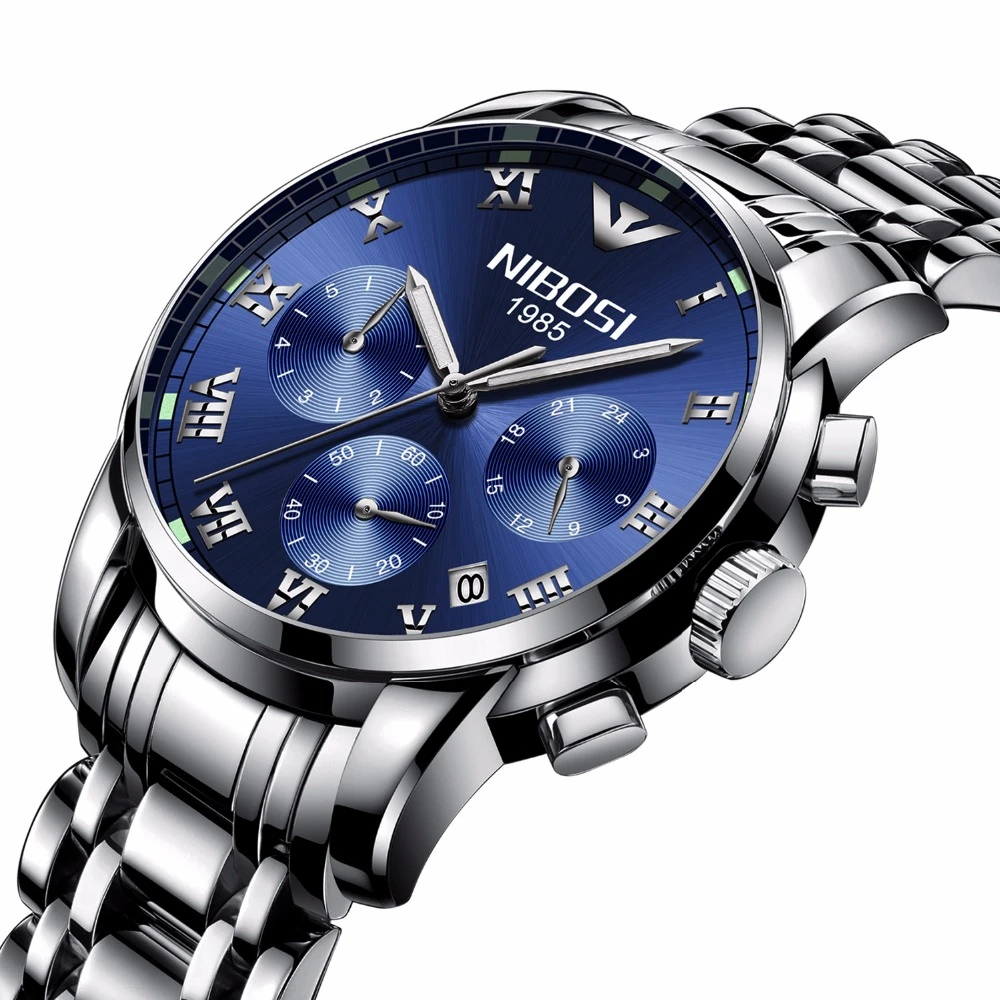 

NIBOSI Men Military Luxury Brand Watch Mens Quartz Stainless Steel Clock Fashion Chronograph Watch Man Relogio Masculino
