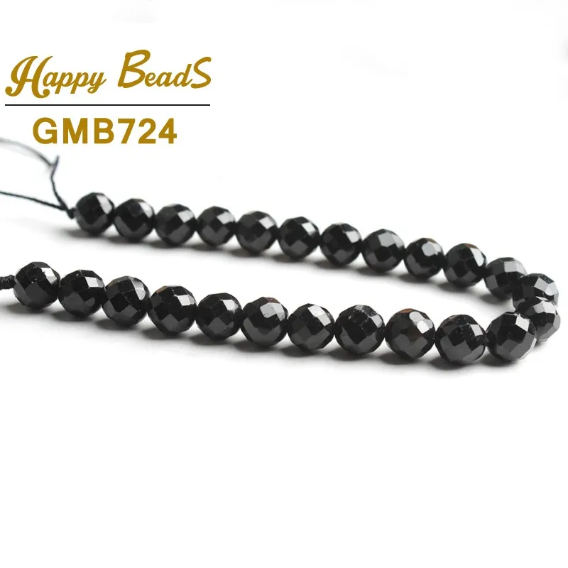 Натуральная ограненная жемчужина черные турмалиновые каменные бусины россыпью распорные бусины для самостоятельного изготовления ювелирных изделий браслет ожерелье 7,5 дюймов 6 мм/8 мм