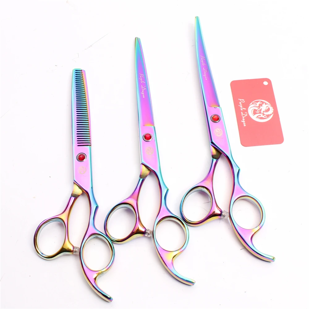 

Z3003 3Pcs 7'' Multicolor Japan Steel Cutting Shears + Thinning Scissors + UP Curved Shears Professional Pets Hair Scissors Suit
