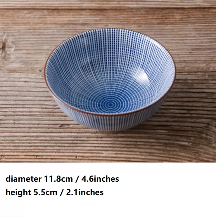 Керамическая чаша тарелка Западная еда тарелка синие линии с рисунком Сделано в Японии ручная роспись под глазурью подарок высокое качество - Цвет: 11.8cm bowl