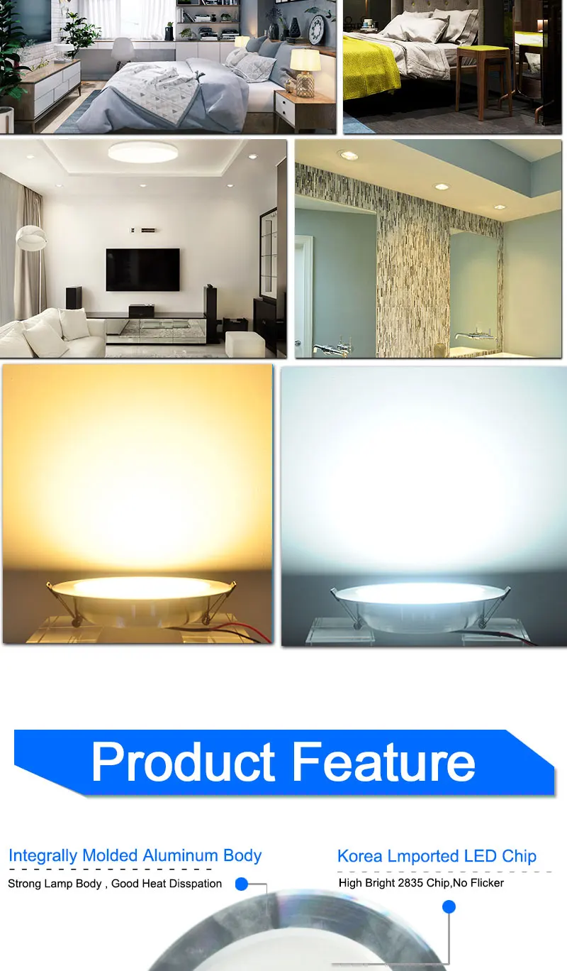 LED Spot Light 5W 9W 15W 18W Silver White Ultra Thin AC 110V 220V Round Recessed LED Downlight LED Spot Lighting 12W