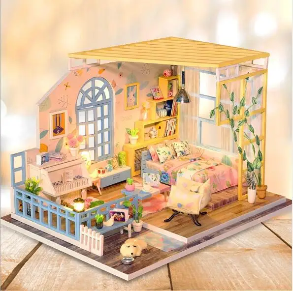 Новое поступление DIY Кукольный дом деревянные кукольные домики миниатюрный кукольный домик мебель комплект со светодиодный игрушки для детей подарок на день рождения - Цвет: S001