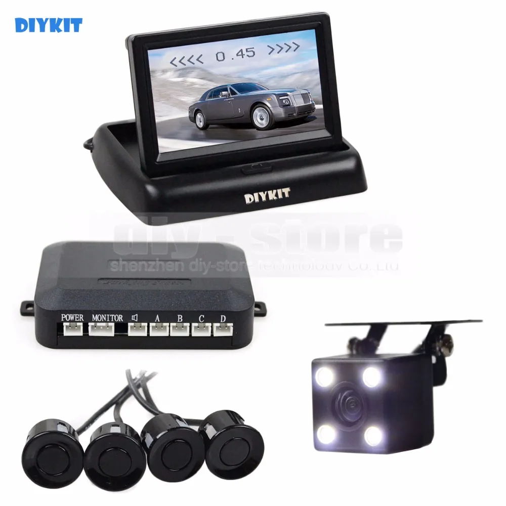 DIYKIT 4 x Sensors 4.3Inch Foldable Rear View Car Monitor Kit + 4