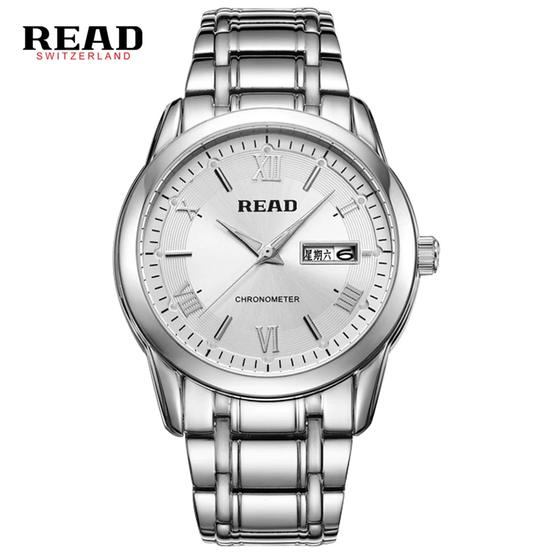 

Luxury watch READ fashion stainless steel wristwatch mens quartz watch with week date 50m waterproof saat erkekler 6085 round
